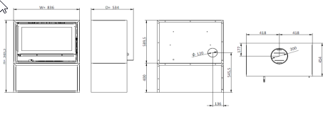 Poêle à bois - BACK BOX ECO - Porte Acier - 10,8 kW - Schéma de côtes