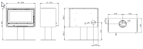 Poêle à bois - BACK BOX SLIM ECO - Porte verre - 10,8 kW - Schéma de côtes