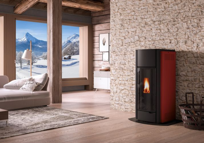 Poêle à granulés JULIE - Acier Rouge - 9 kW